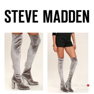 🆕️ Steve Madden Grey Velvet Thigh Boots